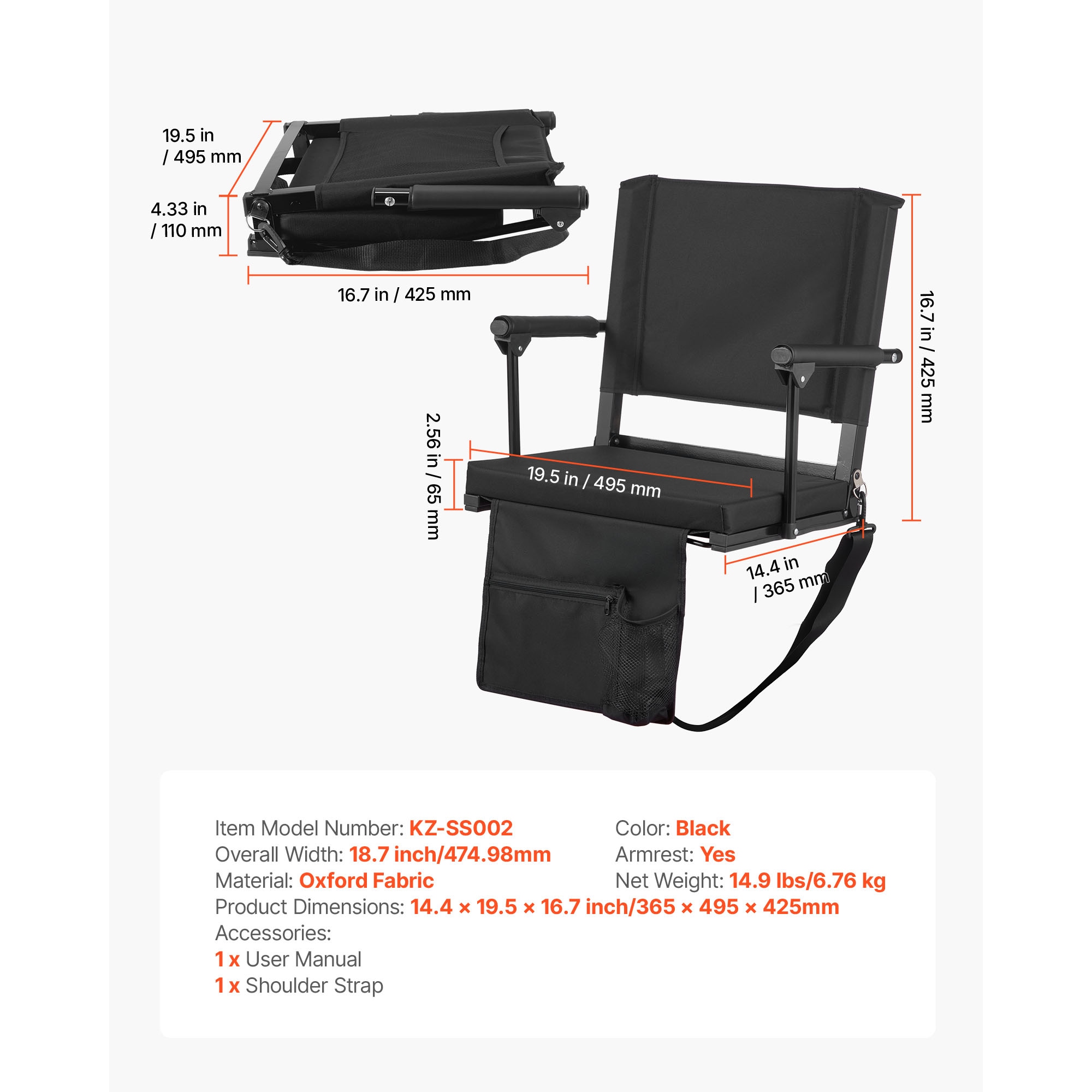 Portable Stadium Seat With Back Support And Armrests, 2 Pack_voghion.com